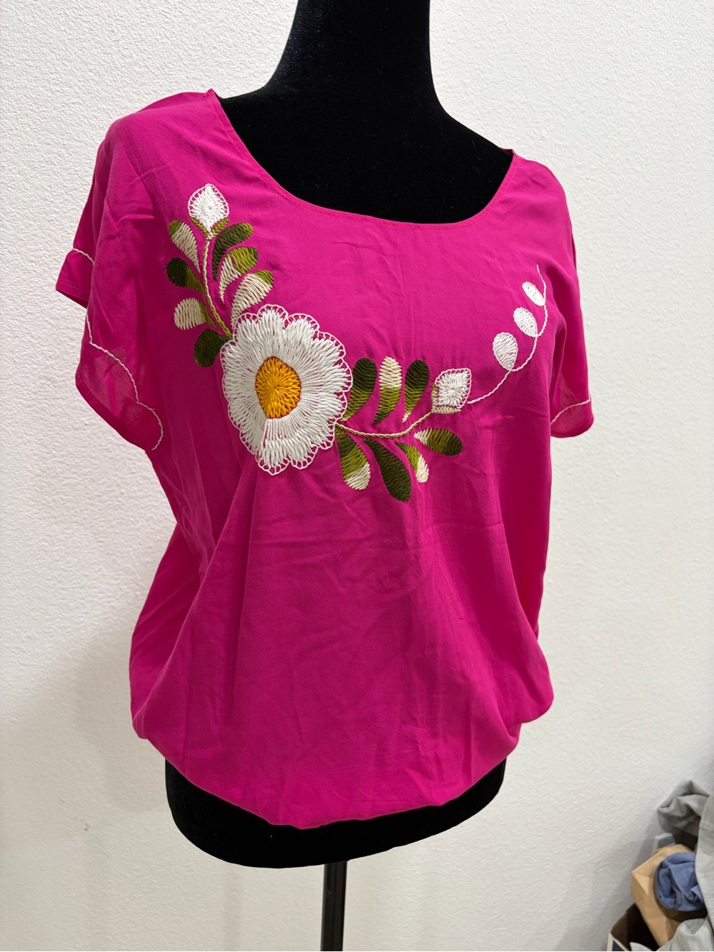 Bright Pink Embroidered Floral Women’s Top